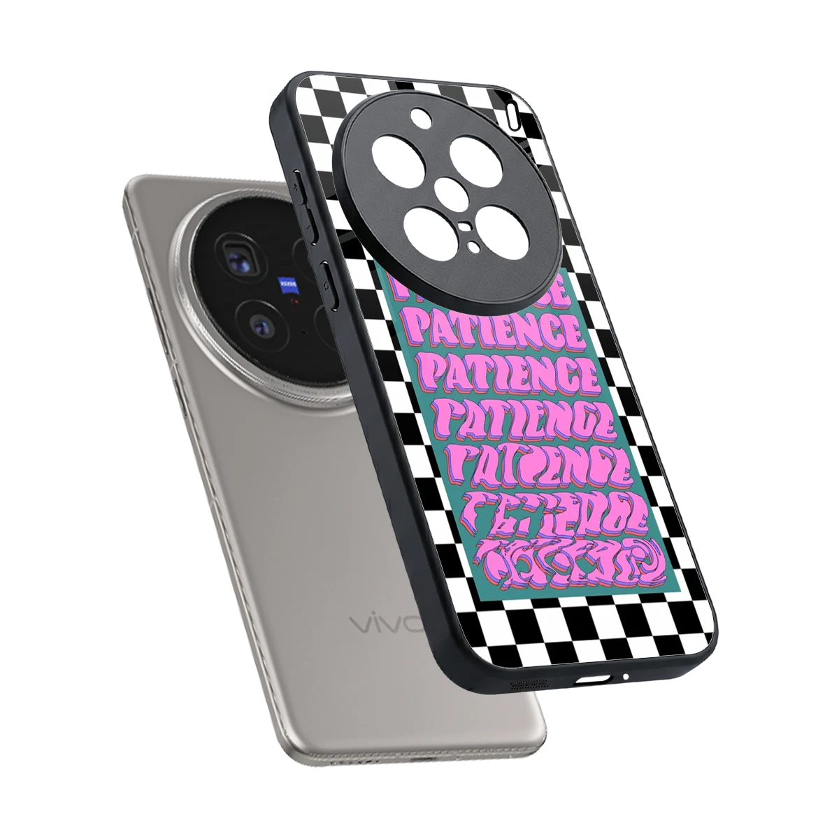 Patience Checkered sleek vivo x200 pro cover with tempered glass back and TPU edges
