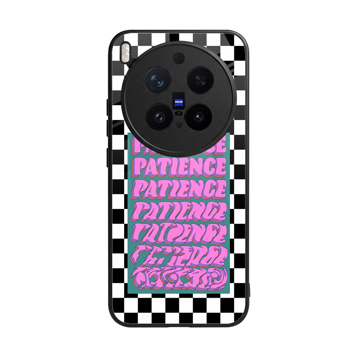 Patience Checkered back phone cover | glass case for vivo x300 pro