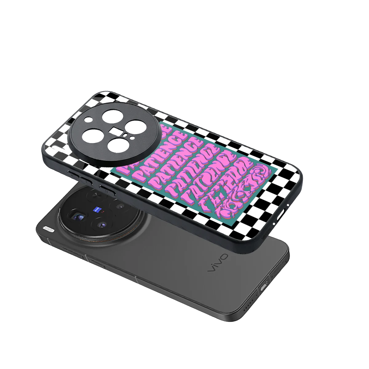 Patience Checkered sleek vivo x300 pro cover with tempered glass back and TPU edges