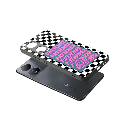 Patience Checkered sleek Vivo-y100 cover with tempered glass back and TPU edges