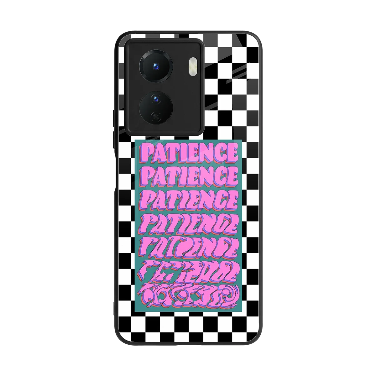 Patience Checkered back phone cover | glass case for vivo y16