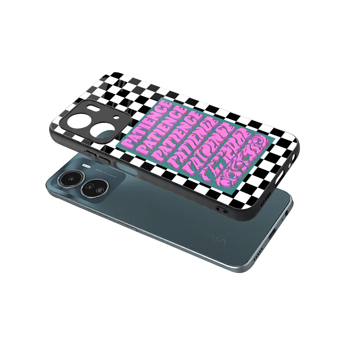 Patience Checkered sleek vivo y16 cover with tempered glass back and TPU edges