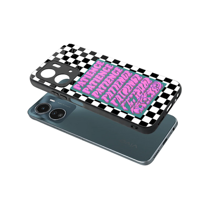 Patience Checkered sleek vivo y16 cover with tempered glass back and TPU edges