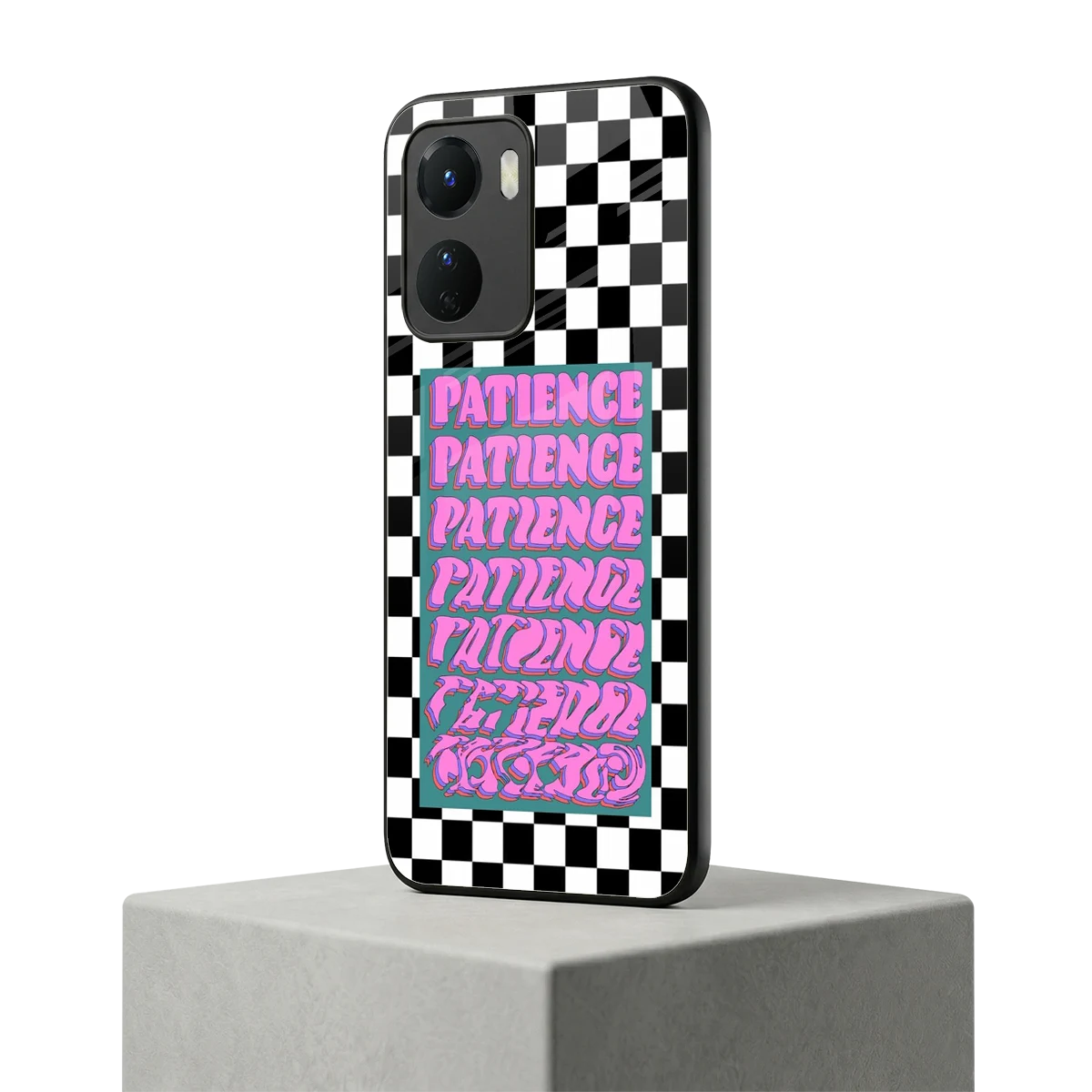 Patience Checkered vivo y16 mobile cover | shockproof glass phone case
