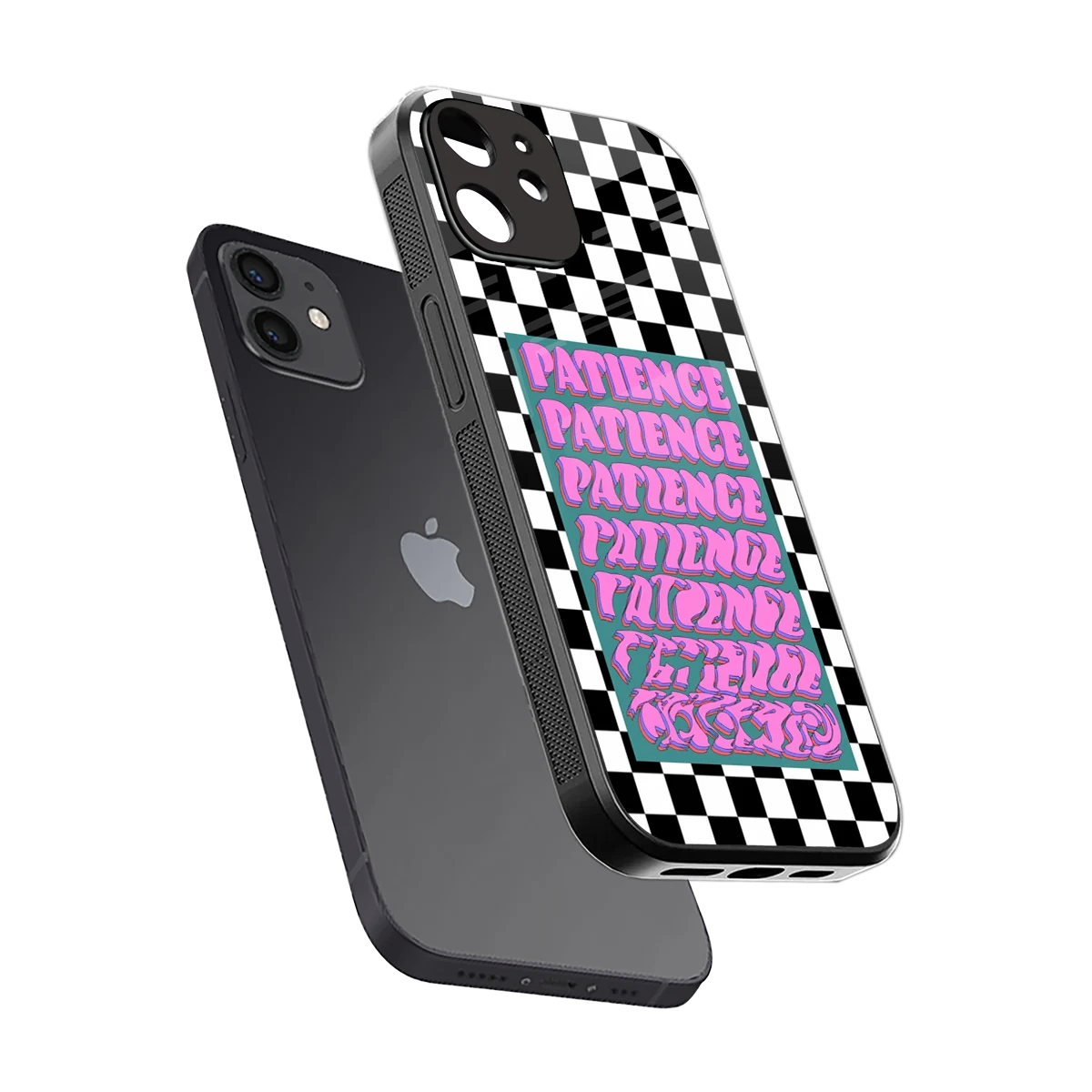 Patience Checkered sleek iphone 12 cover with tempered glass back and TPU edges