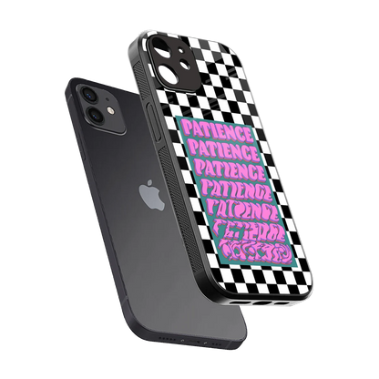 Patience Checkered sleek iphone 12 cover with tempered glass back and TPU edges