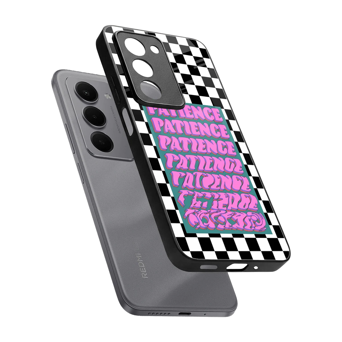 Patience Checkered sleek redmi 15 5g cover with tempered glass back and TPU edges