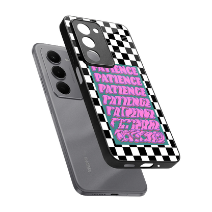 Patience Checkered sleek redmi 15 5g cover with tempered glass back and TPU edges
