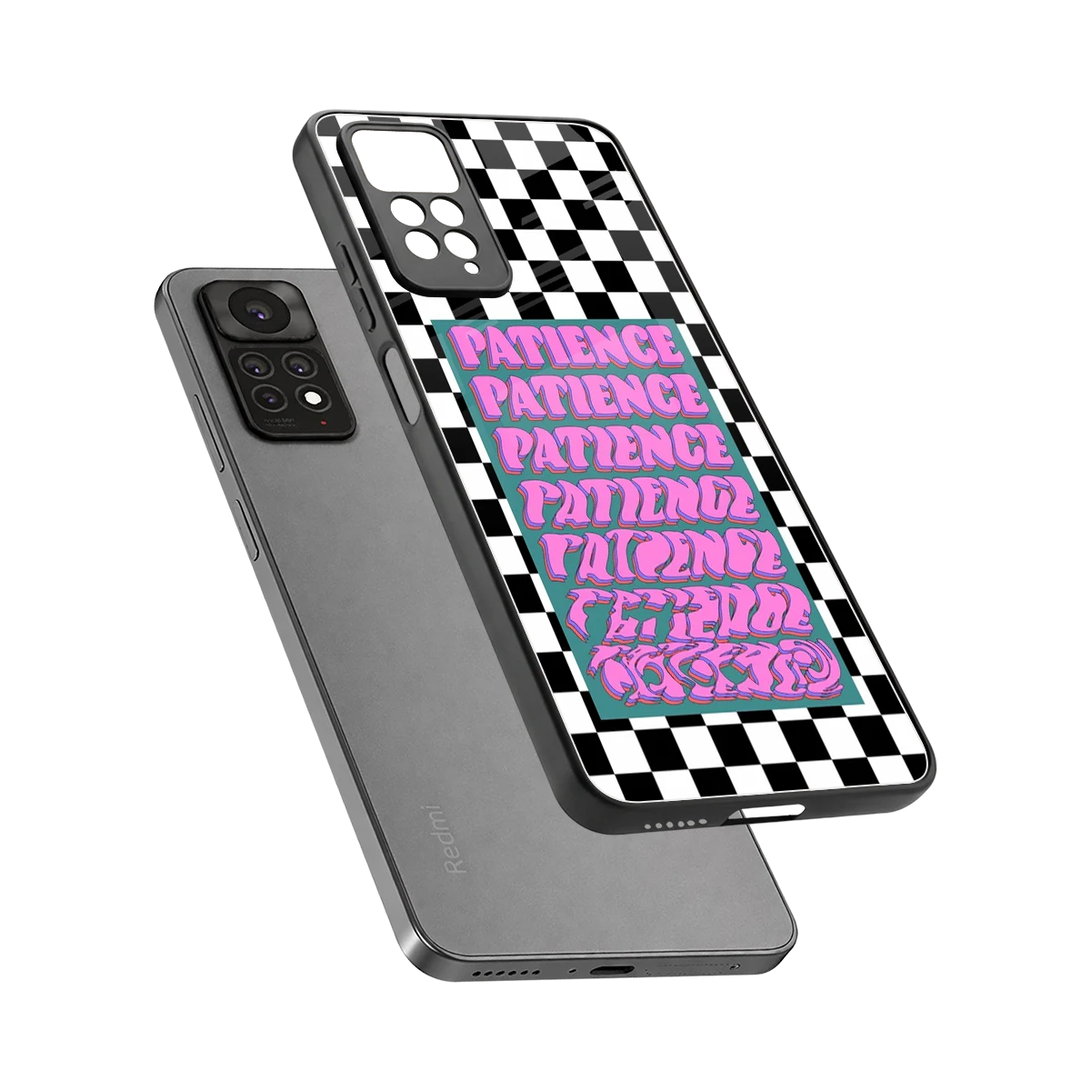 Patience Checkered sleek redmi note 11 pro cover with tempered glass back and TPU edges