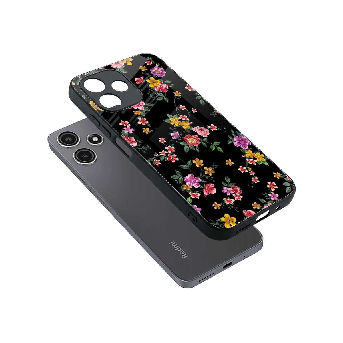 Petal Parade sleek redmi 12 5g cover with tempered glass back and TPU edges