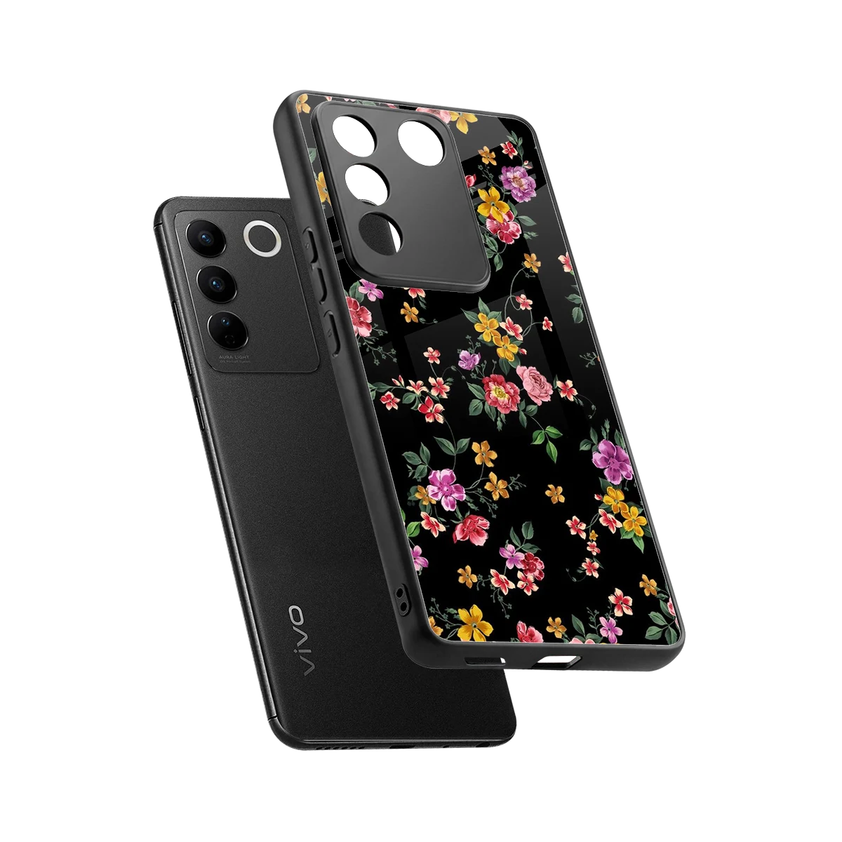 Petal Parade sleek vivo v27 5g cover with tempered glass back and TPU edges