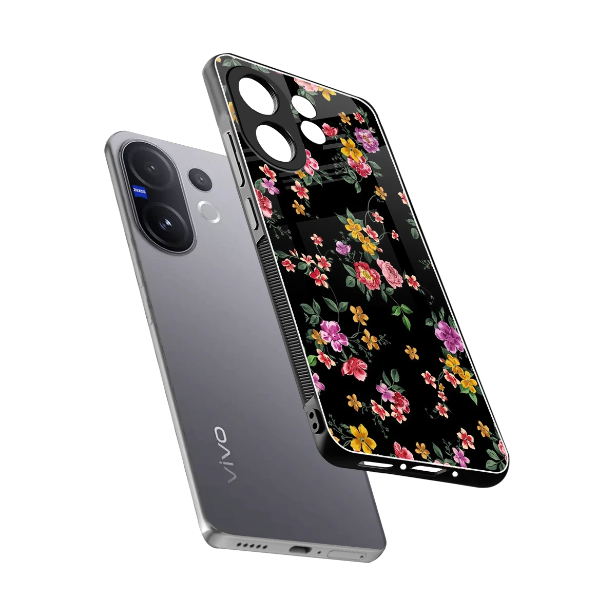 Petal Parade sleek vivo v60 cover with tempered glass back and TPU edges