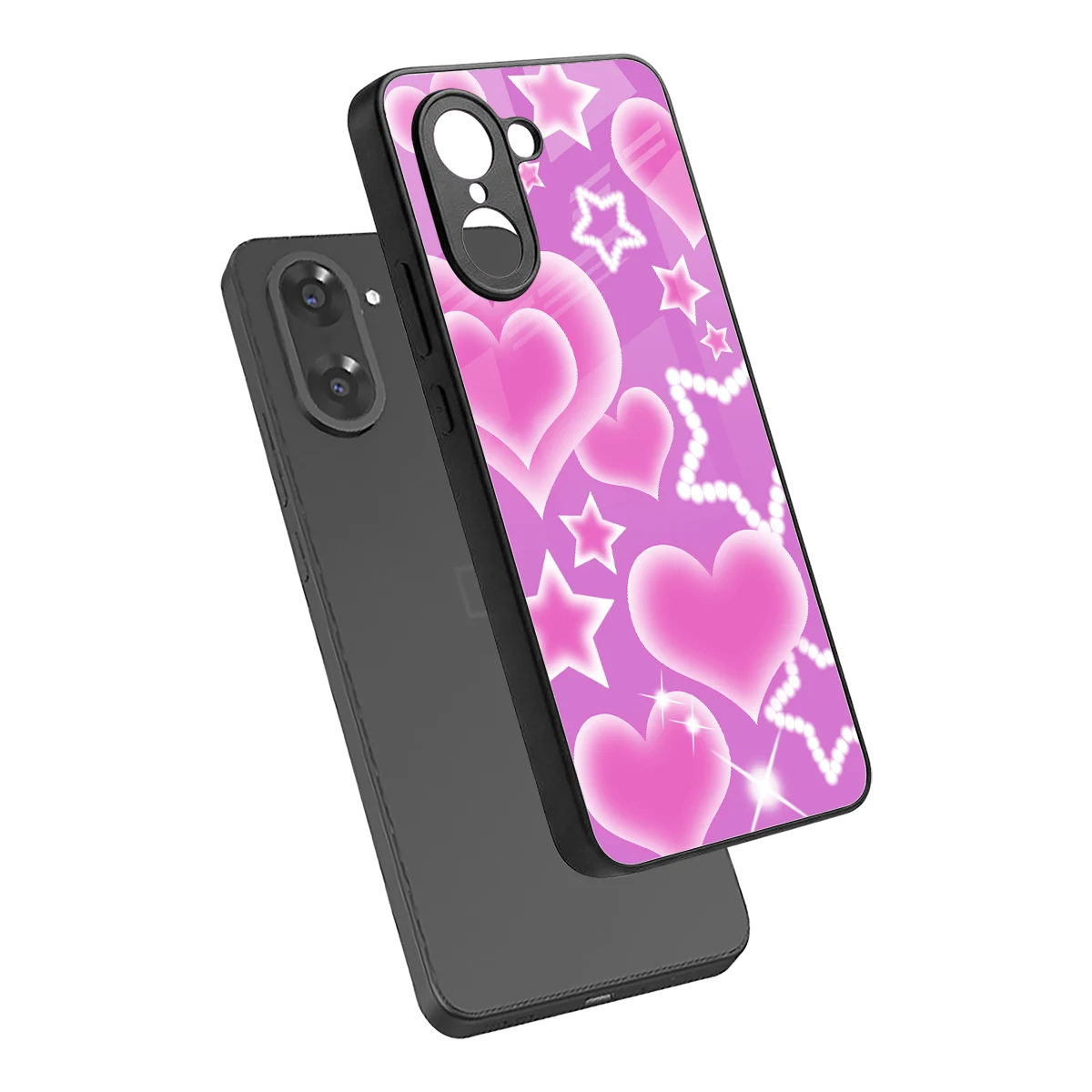 Pink Celestia sleek oneplus nord ce5 5g cover with tempered glass back and TPU edges
