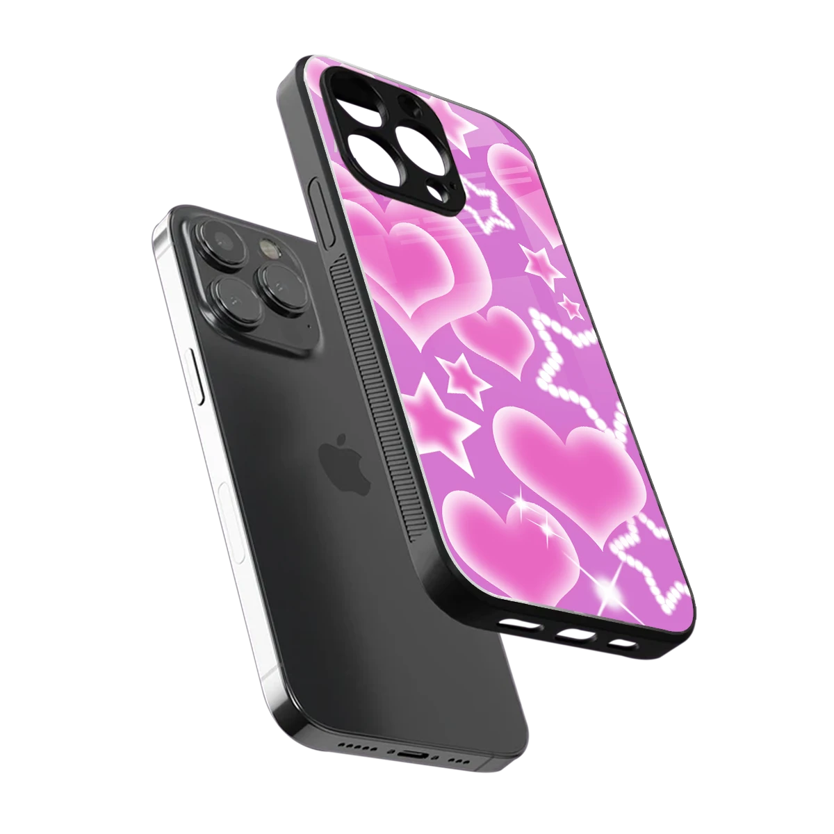 Pink Celestia sleek iphone 14 pro max cover with tempered glass back and TPU edges