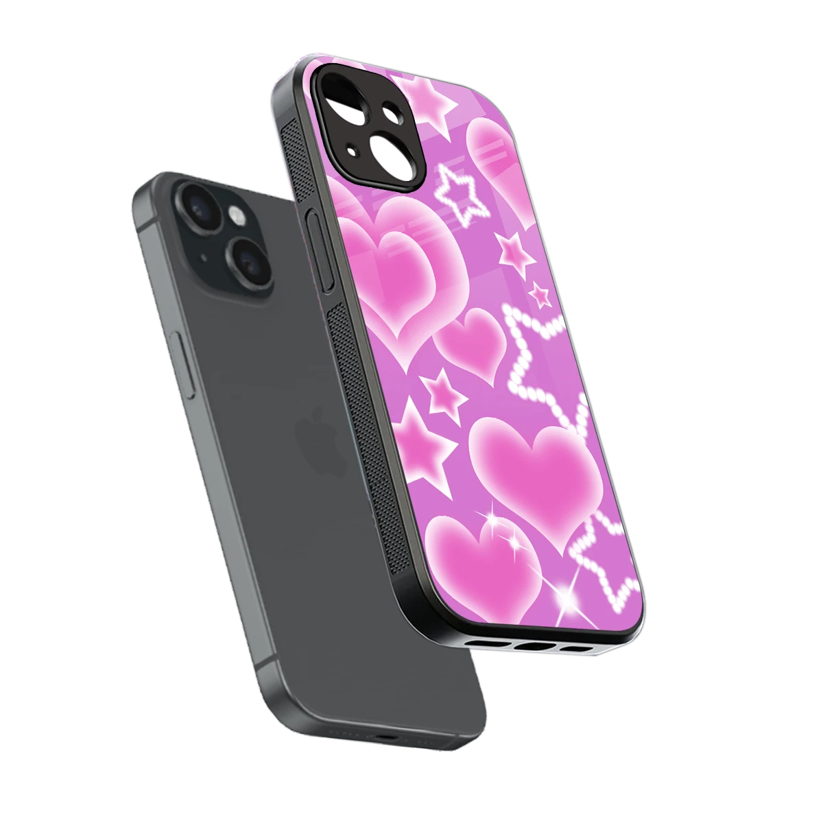 Pink Celestia sleek iphone 14 cover with tempered glass back and TPU edges