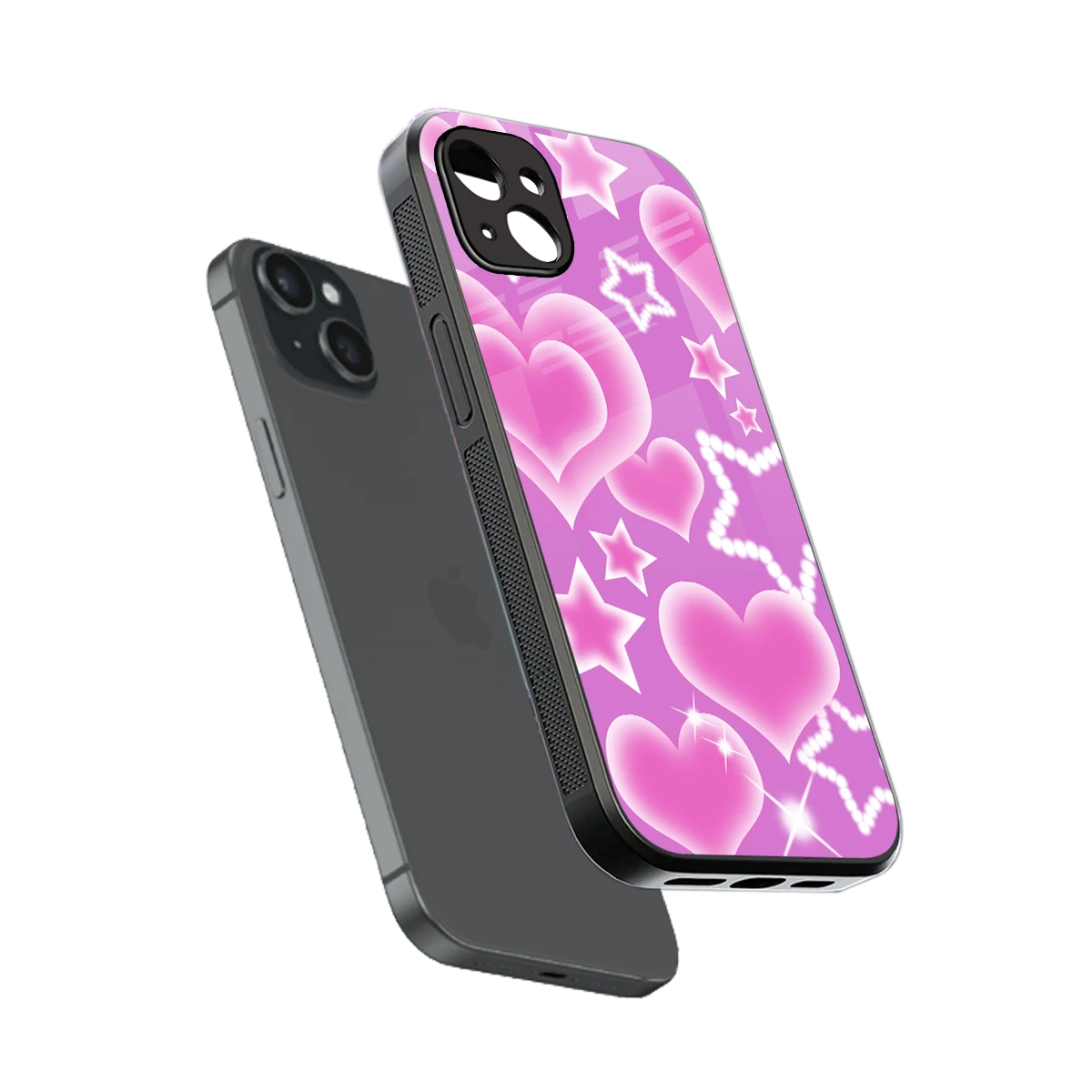 Pink Celestia sleek iphone 15 plus cover with tempered glass back and TPU edges