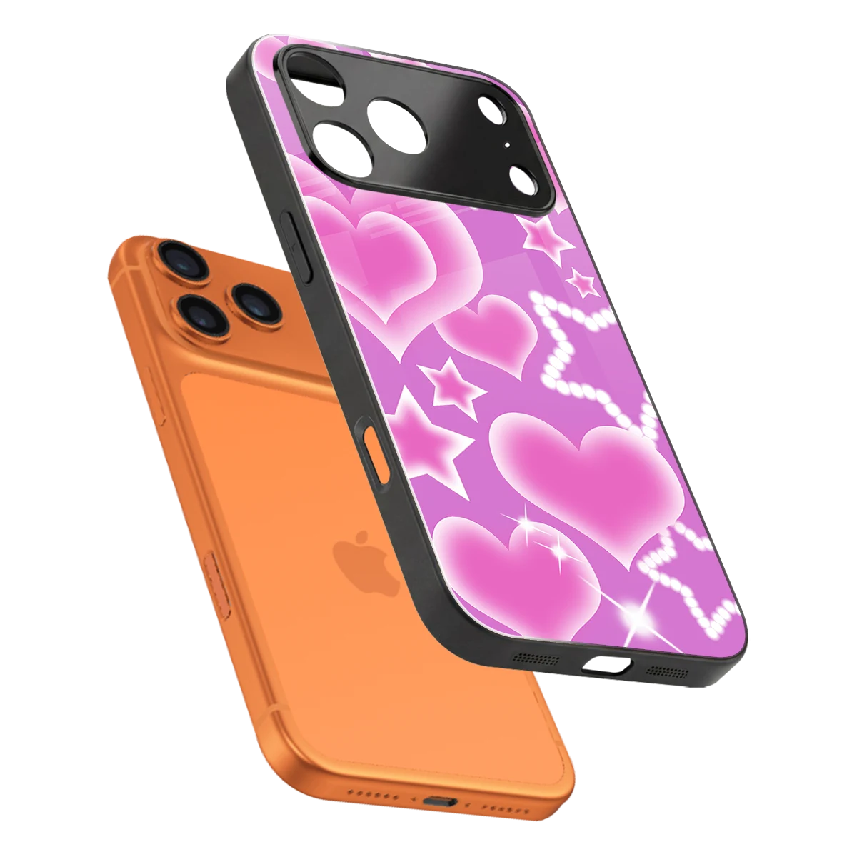 Pink Celestia sleek iphone 17 pro max cover with tempered glass back and TPU edges