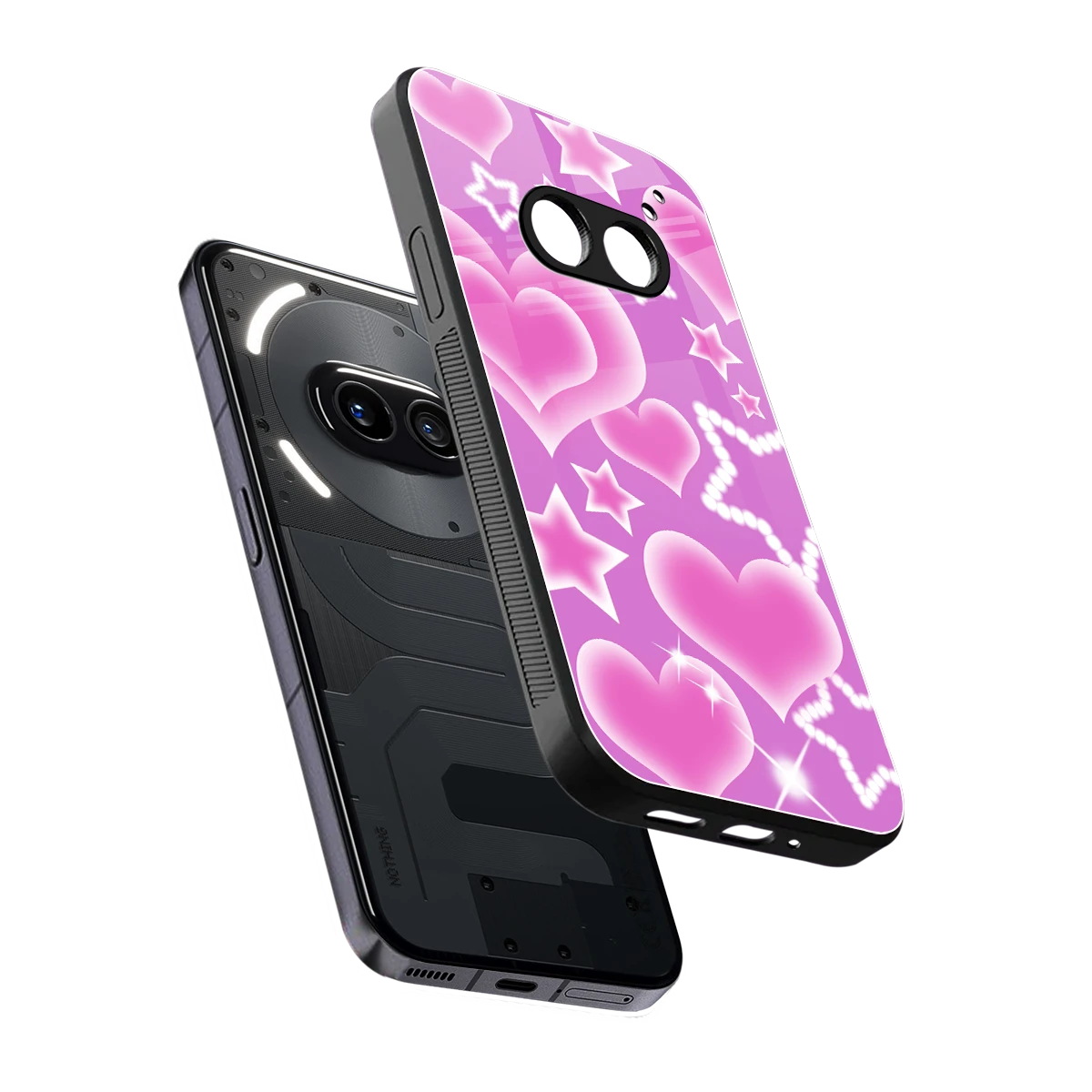 Pink Celestia sleek nothing phone 2a plus cover with tempered glass back and TPU edges