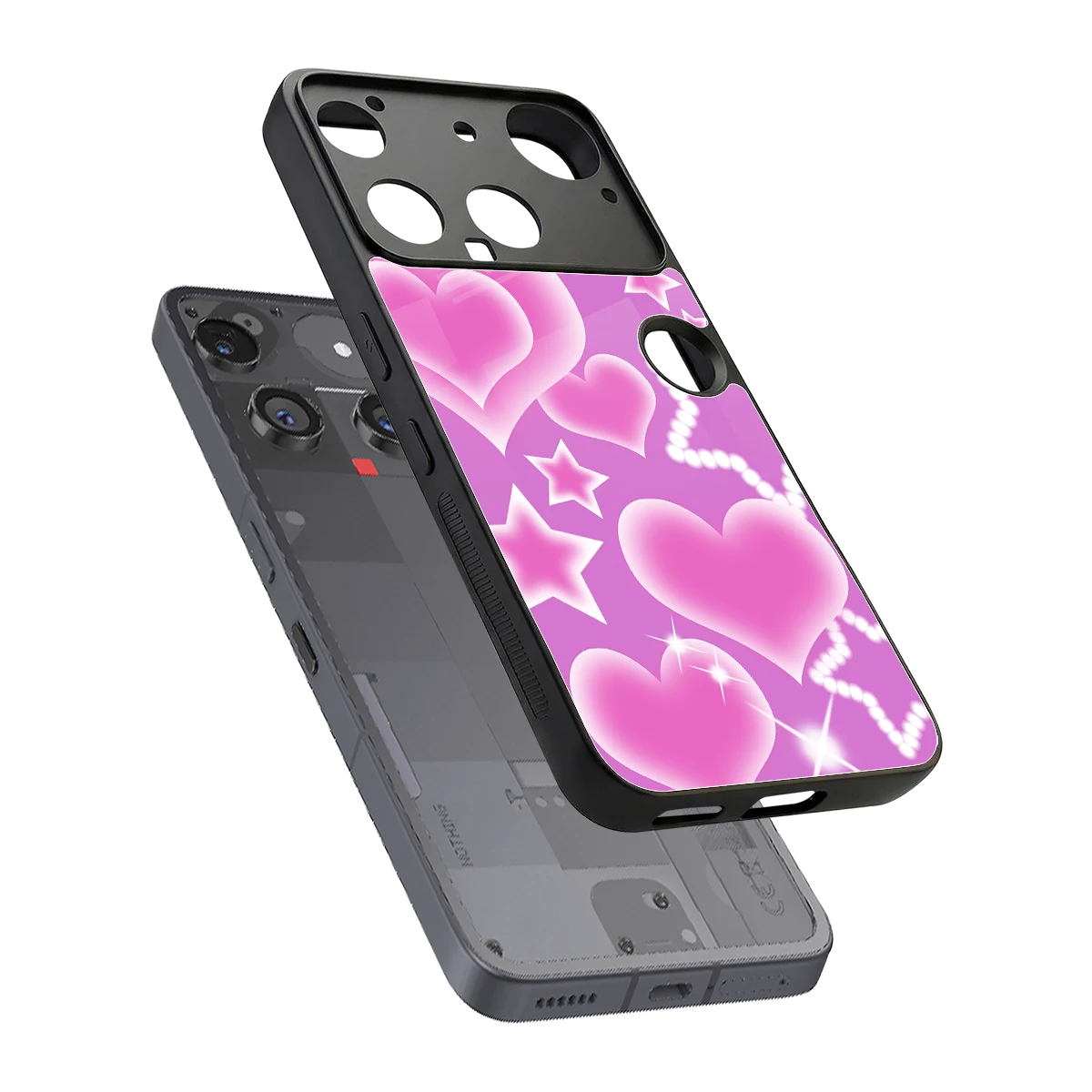 Pink Celestia sleek nothing phone 3 cover with tempered glass back and TPU edges