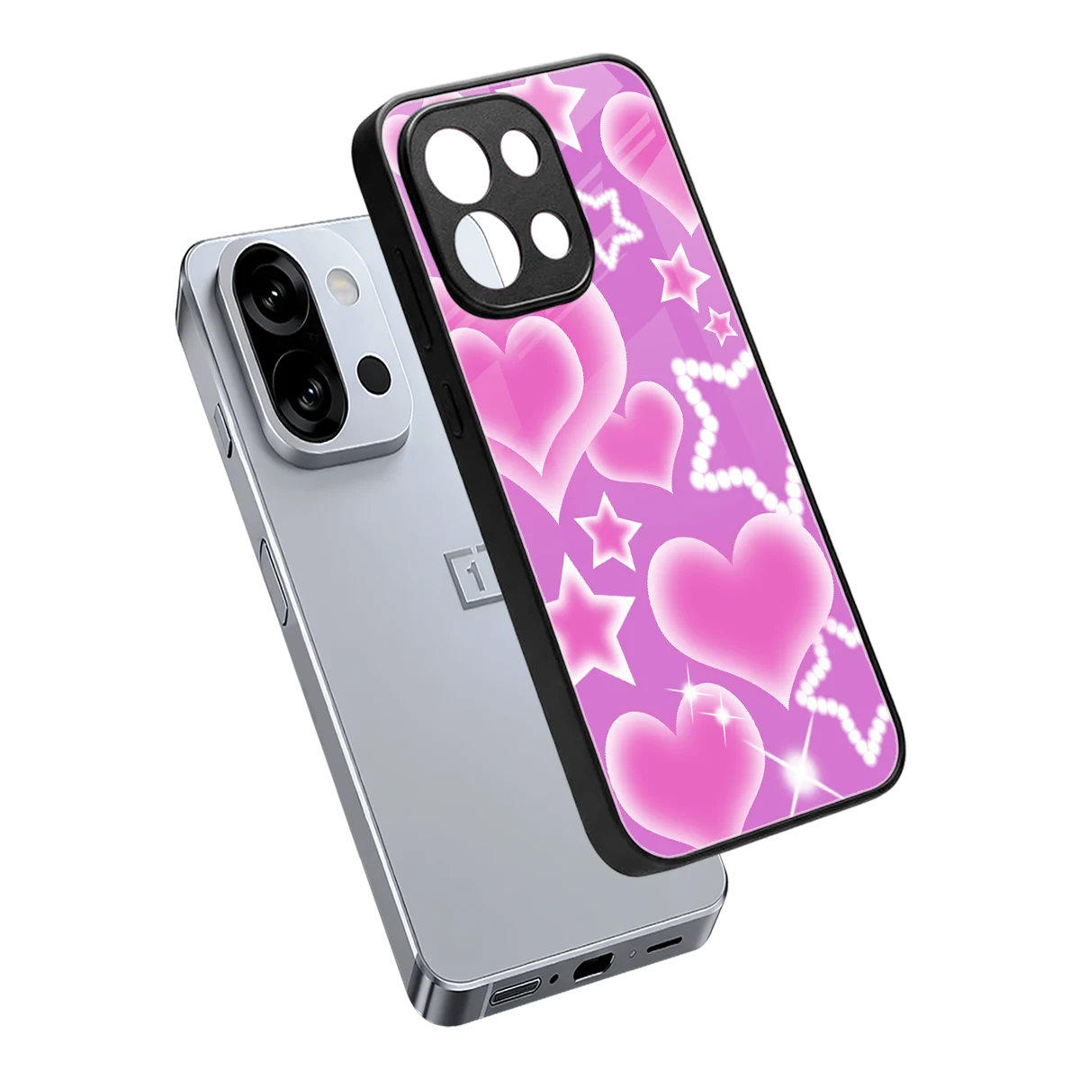Pink Celestia sleek oneplus 13s cover with tempered glass back and TPU edges