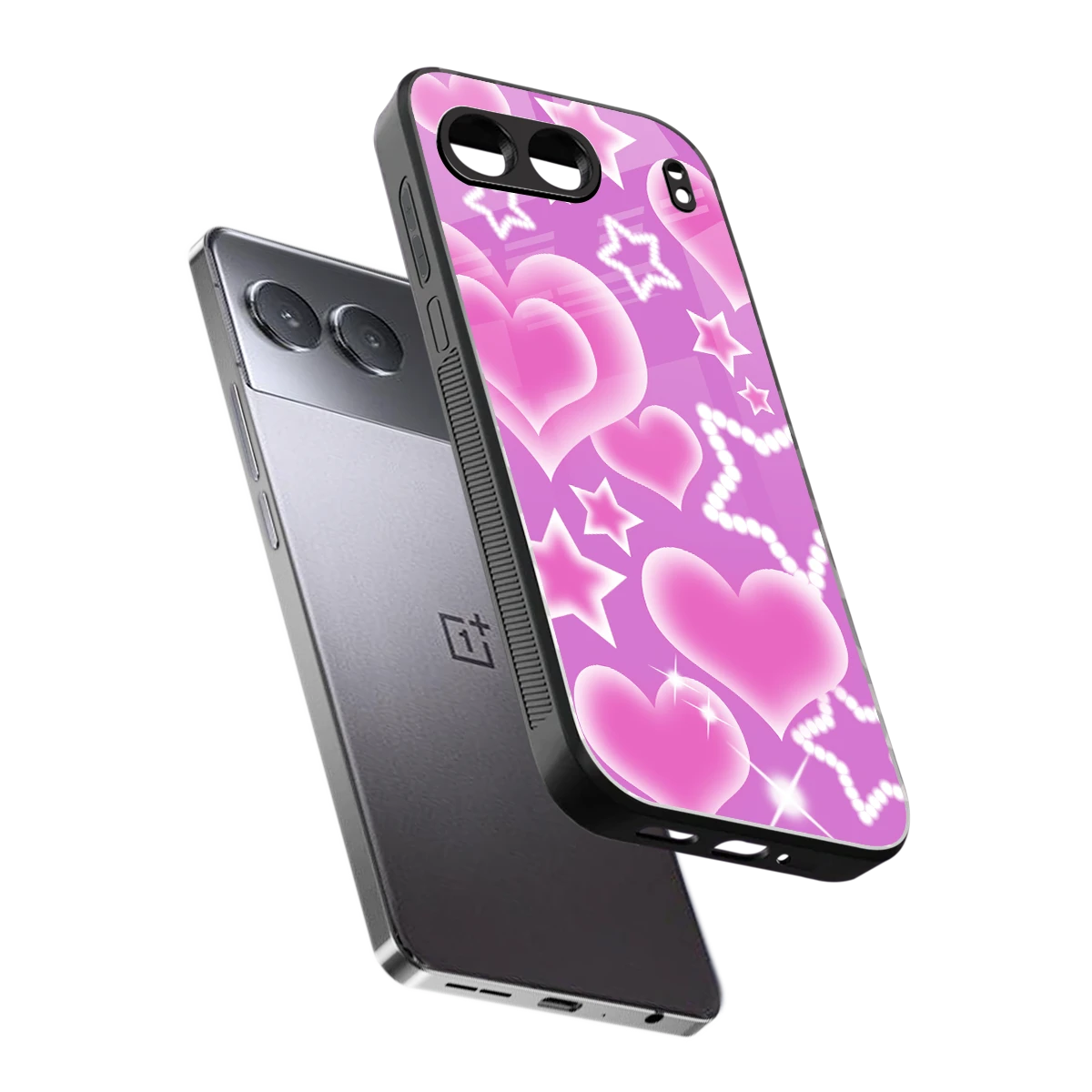 Pink Celestia sleek oneplus nord 4 cover with tempered glass back and TPU edges