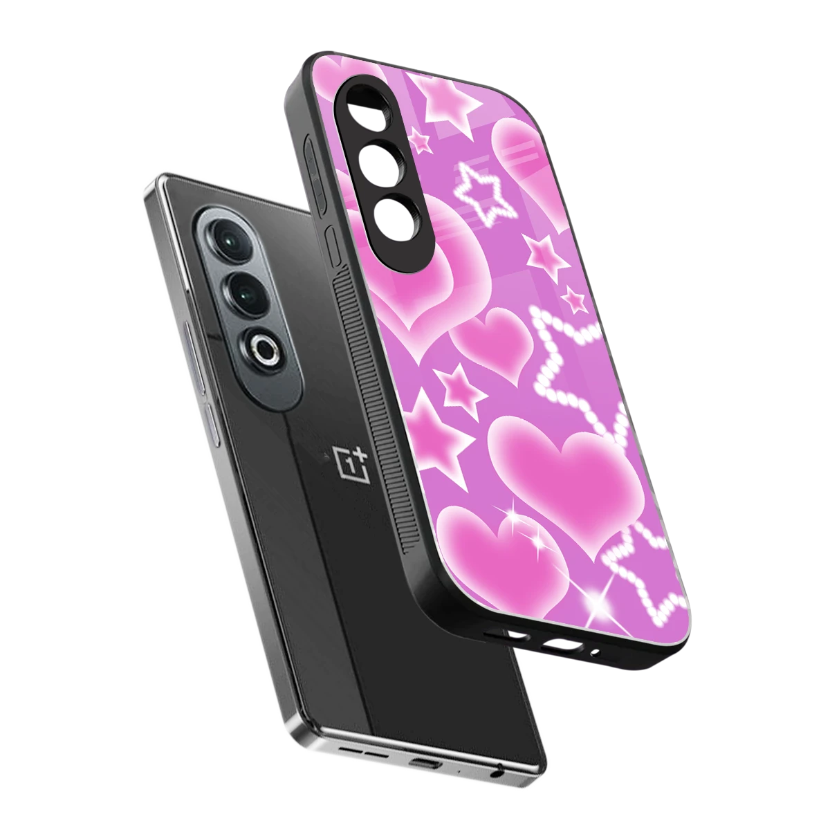 Pink Celestia sleek oneplus nord ce 4 cover with tempered glass back and TPU edges
