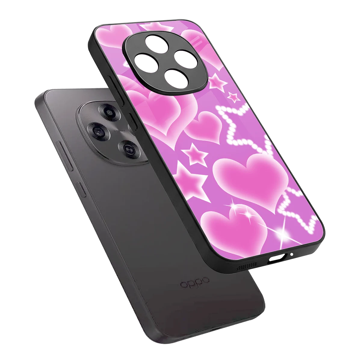 Pink Celestia sleek oppo f31 pro 5g cover with tempered glass back and TPU edges