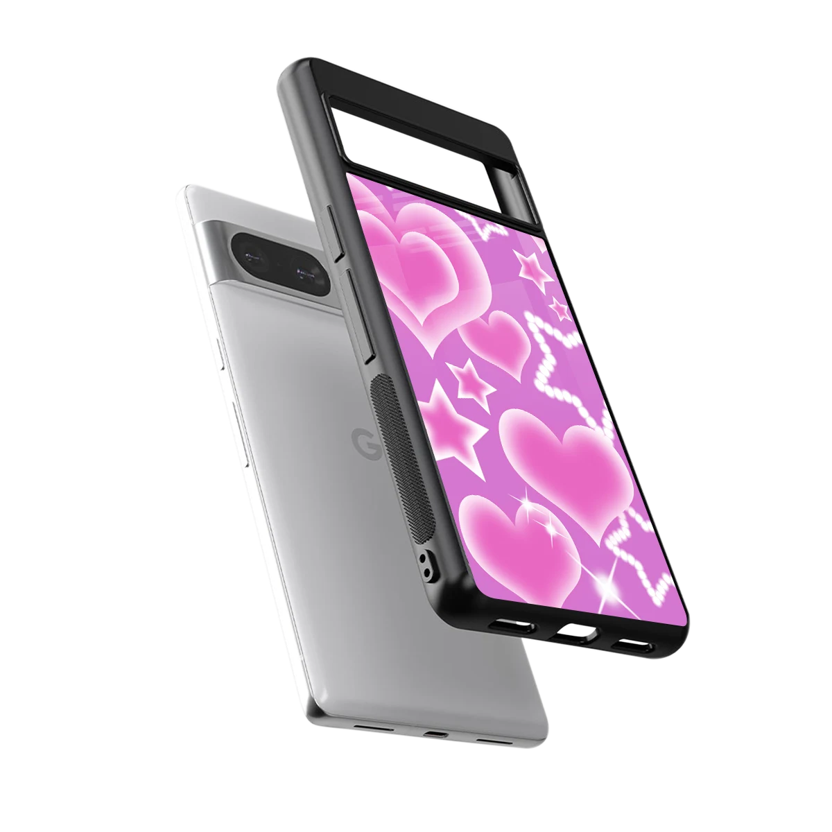 Pink Celestia sleek google pixel 8 cover with tempered glass back and TPU edges