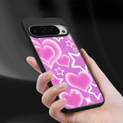Pink Celestia sleek google pixel 9 pro cover with tempered glass back and TPU edges