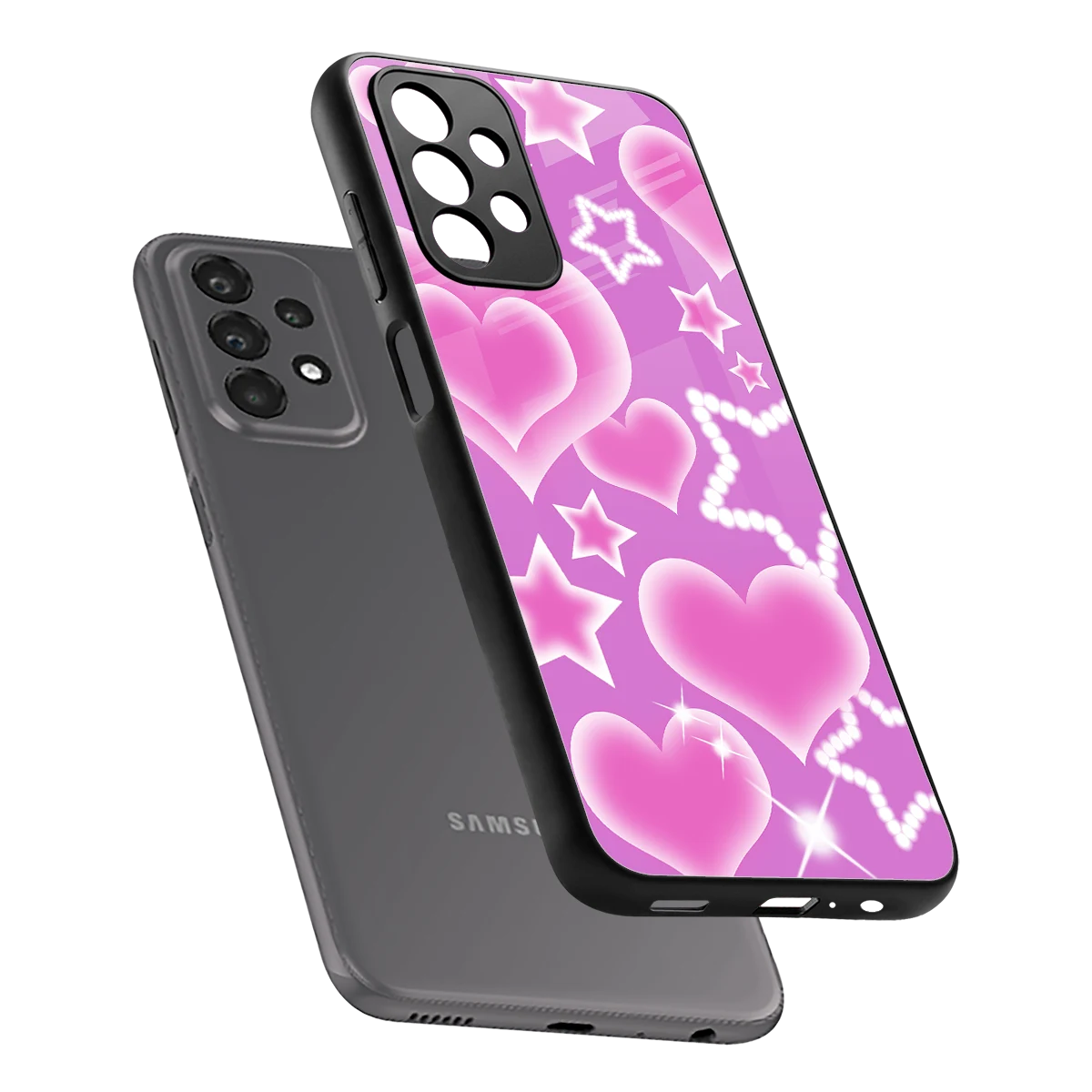 Pink Celestia sleek samsung galaxy a23 cover with tempered glass back and TPU edges