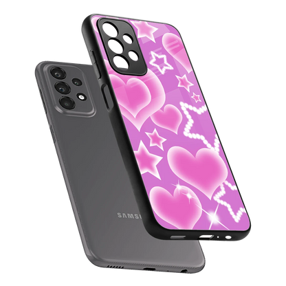 Pink Celestia sleek samsung galaxy a23 cover with tempered glass back and TPU edges