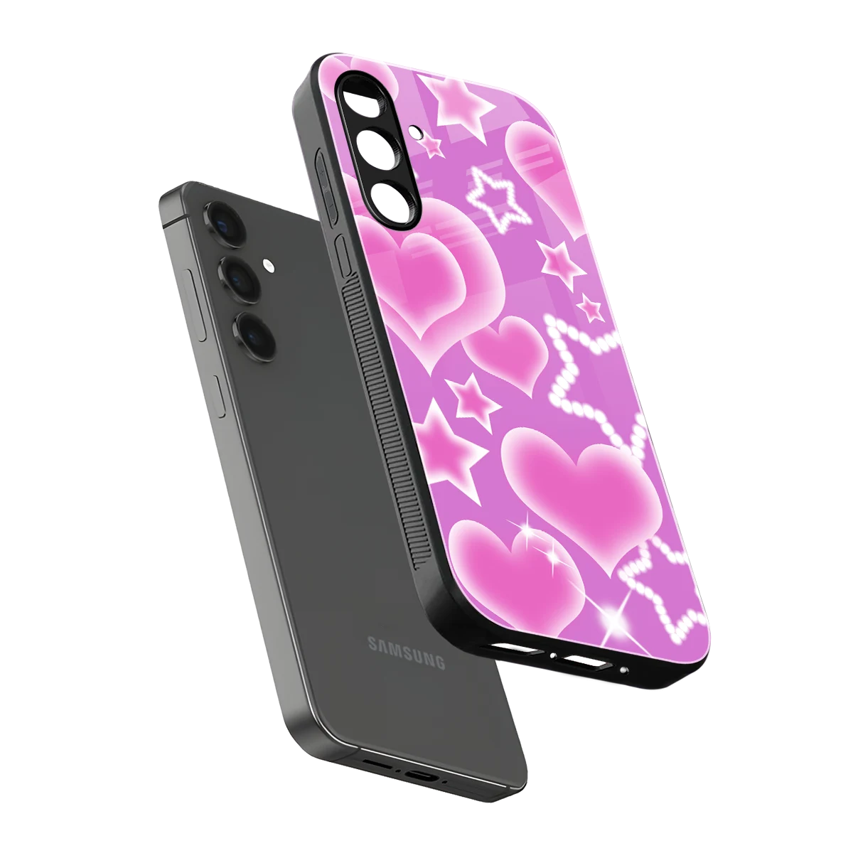 Pink Celestia sleek samsung galaxy m34 5g cover with tempered glass back and TPU edges