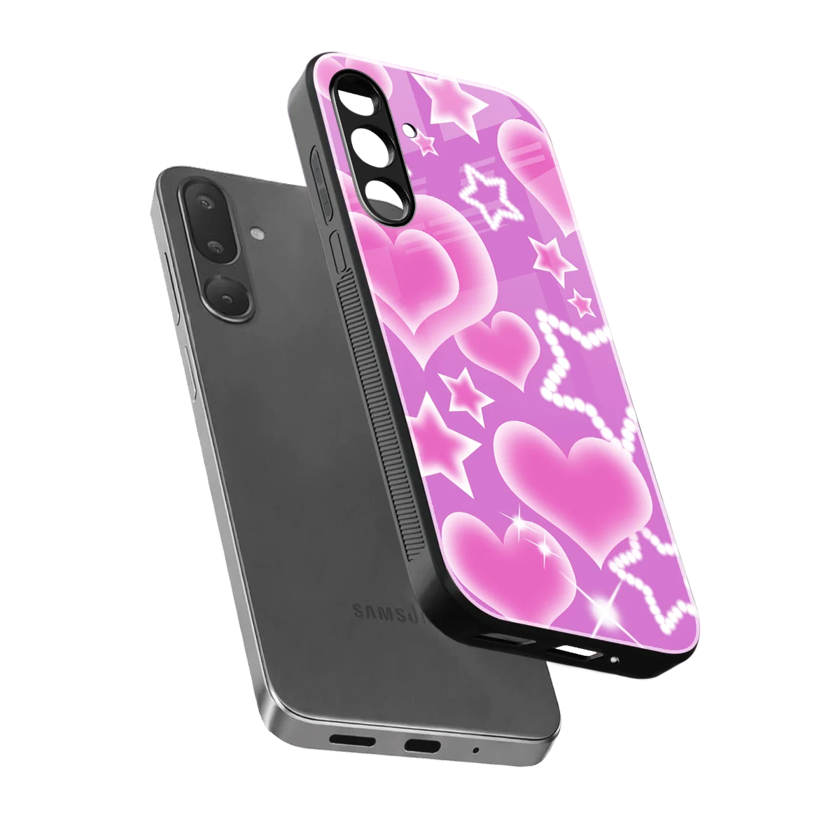 Pink Celestia sleek samsung galaxy m36 5g cover with tempered glass back and TPU edges