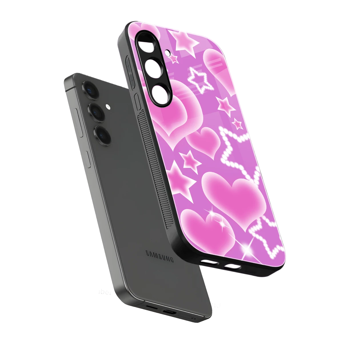 Pink Celestia sleek samsung galaxy s24 cover with tempered glass back and TPU edges