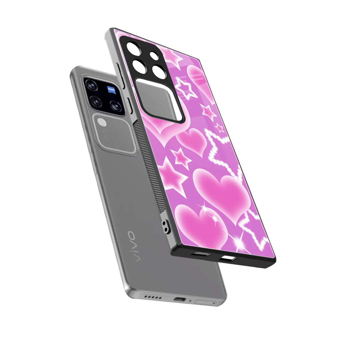 Pink Celestia sleekvivo v30 pro cover with tempered glass back and TPU edges