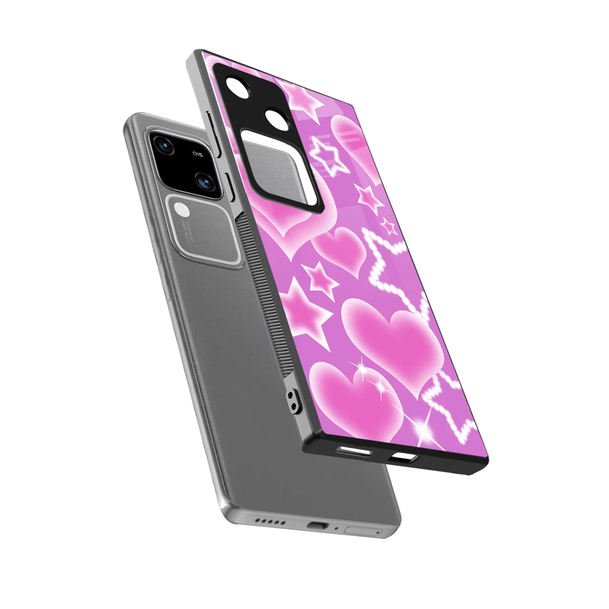 Pink Celestia sleek vivo v30 cover with tempered glass back and TPU edges