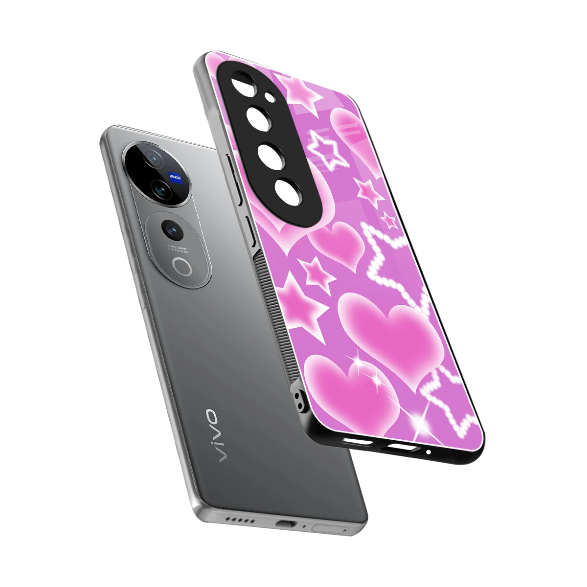 Pink Celestia sleek vivo v40 pro cover with tempered glass back and TPU edges
