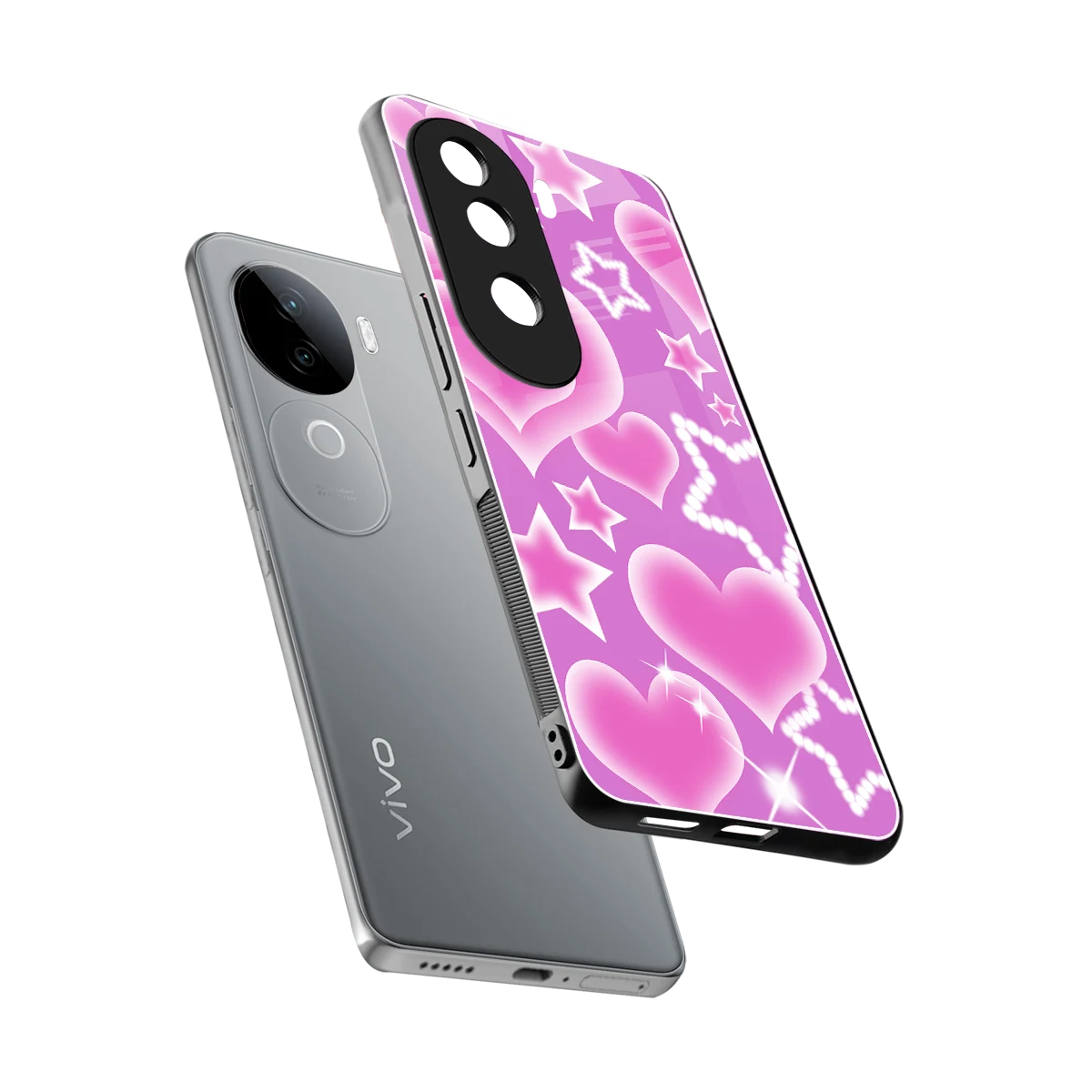 Pink Celestia sleek vivo v40e cover with tempered glass back and TPU edges