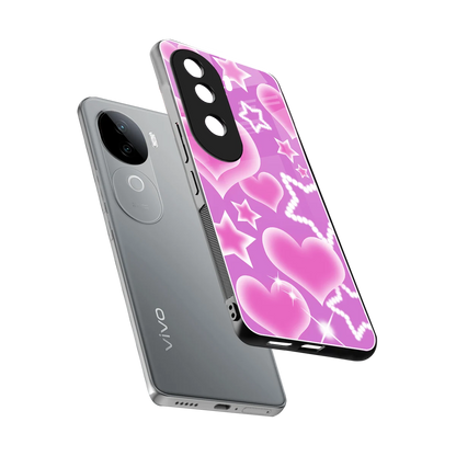 Pink Celestia sleek vivo v40e cover with tempered glass back and TPU edges