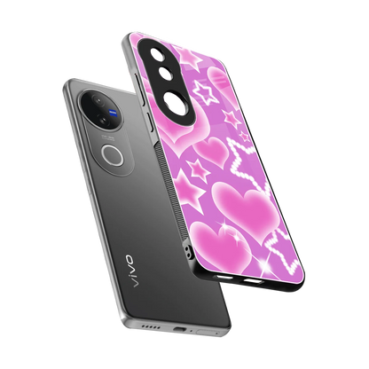 Pink Celestia sleek vivo v50 cover with tempered glass back and TPU edges
