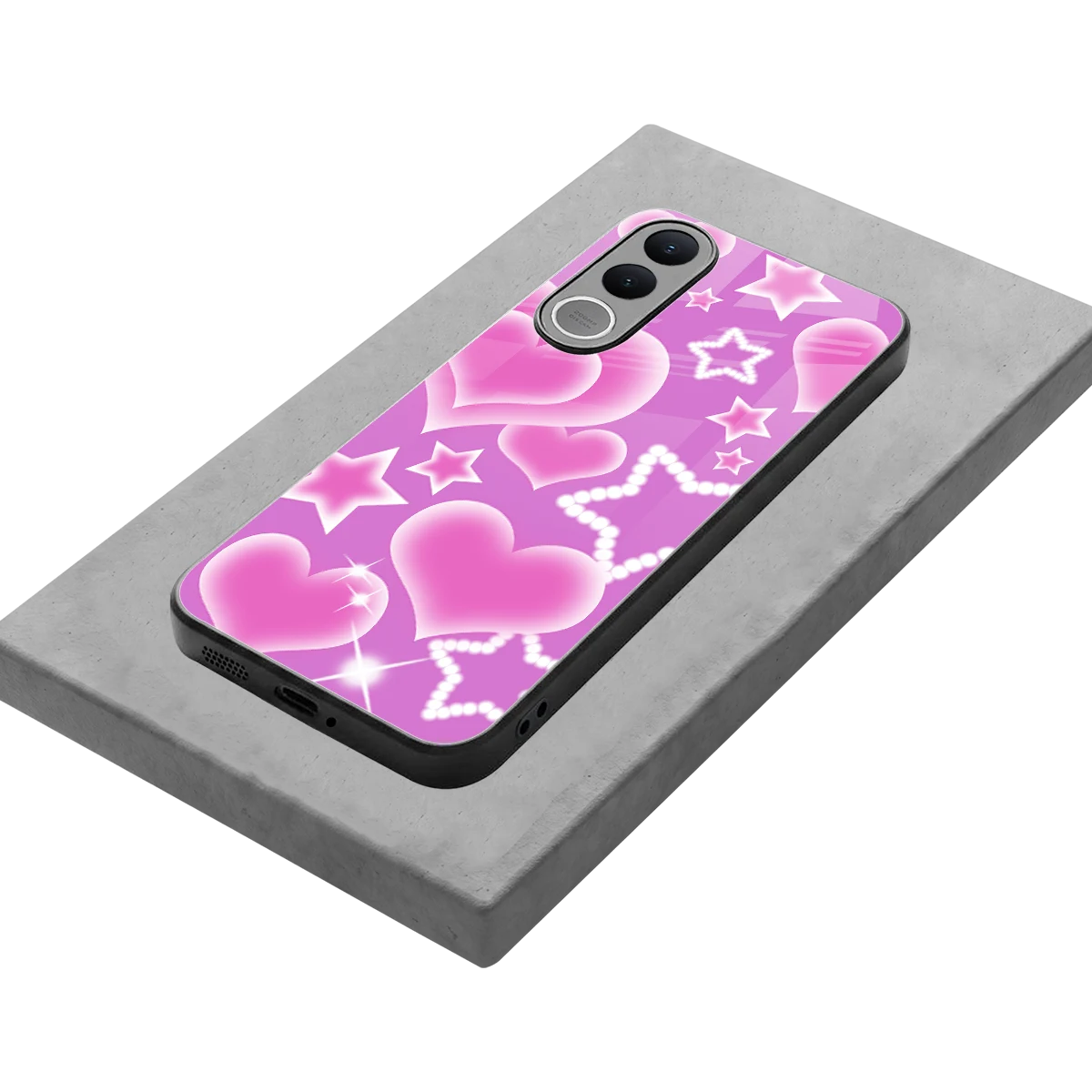 Pink Celestia stylish phone case for vivo v70 fe | glossy glass and slim fit