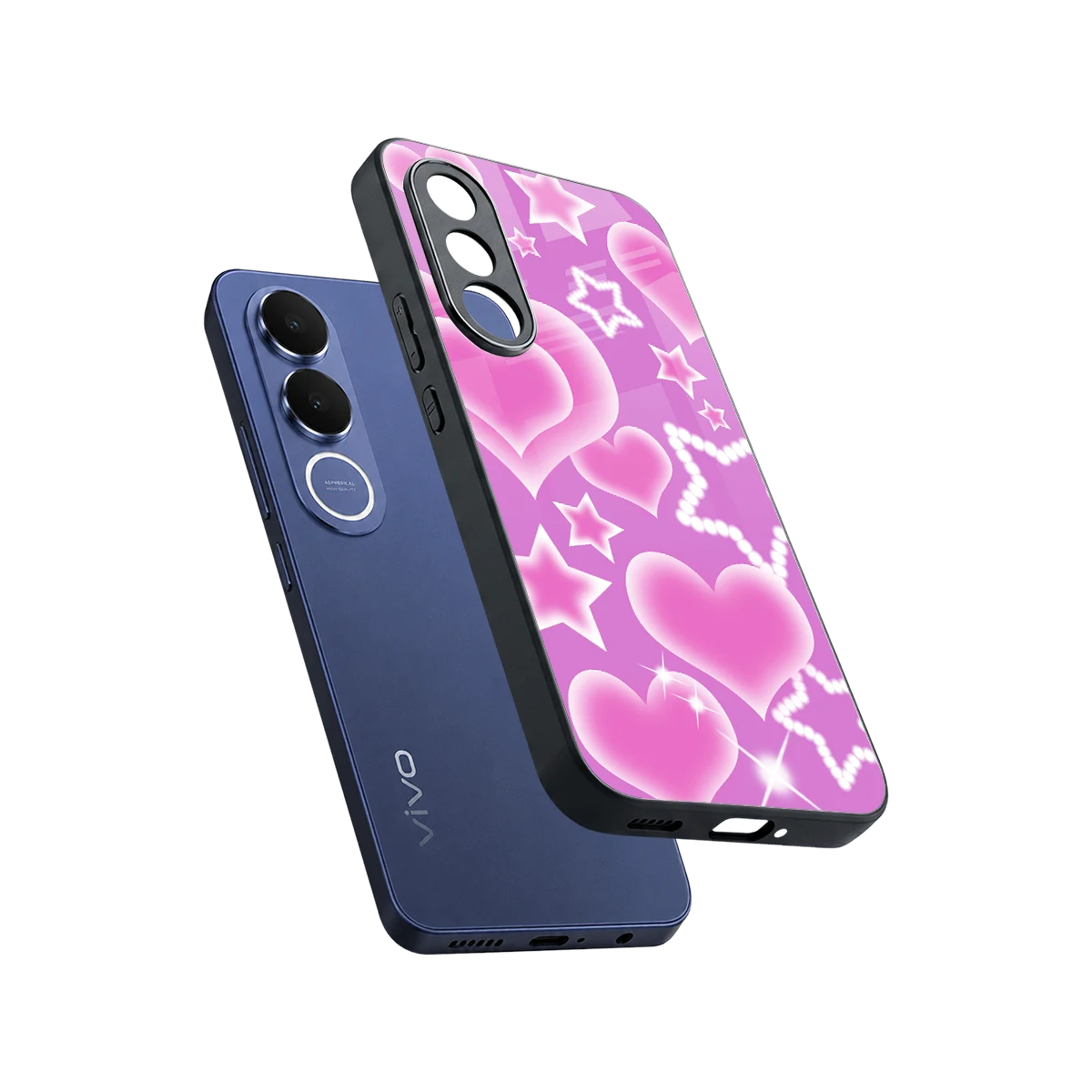 Pink Celestia sleek vivo v70 fe cover with tempered glass back and TPU edges