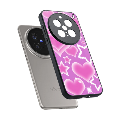 Pink Celestia sleek vivo x200 pro cover with tempered glass back and TPU edges
