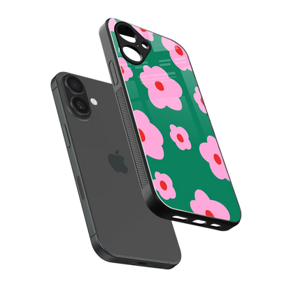 Pink Petal Parade sleek iPhone 16 cover with tempered glass back and TPU edges