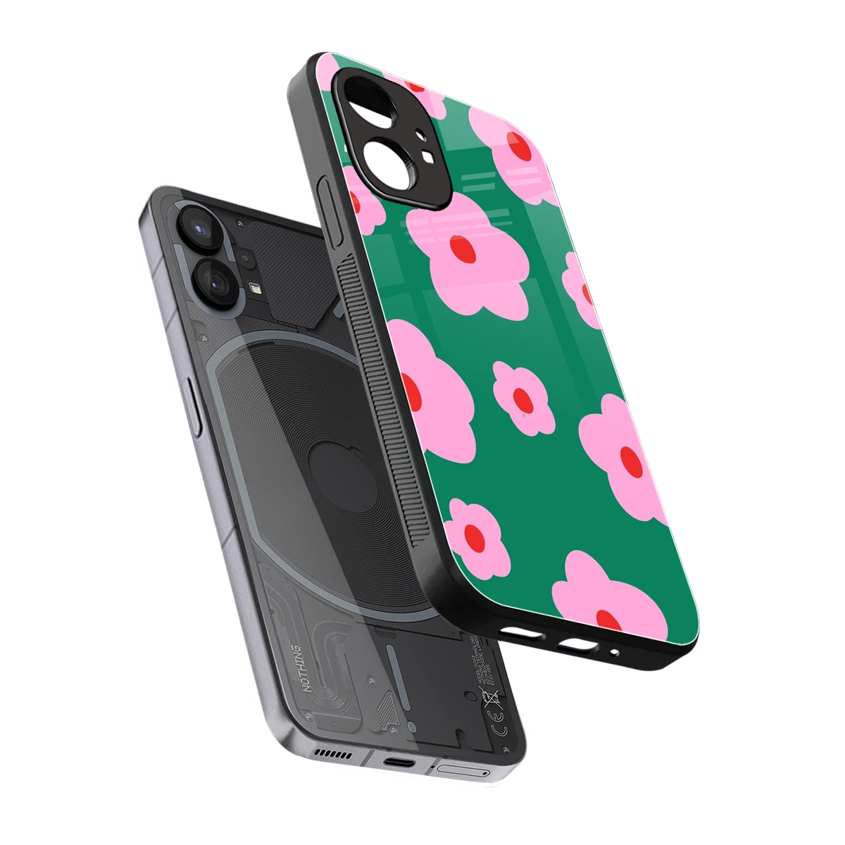 Pink Petal Parade sleek nothing phone 1 cover with tempered glass back and TPU edges
