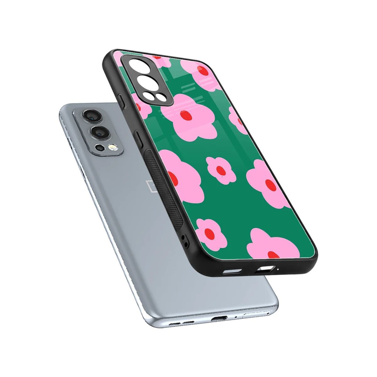 Pink Petal Parade sleek oneplus nord 2 cover with tempered glass back and TPU edges