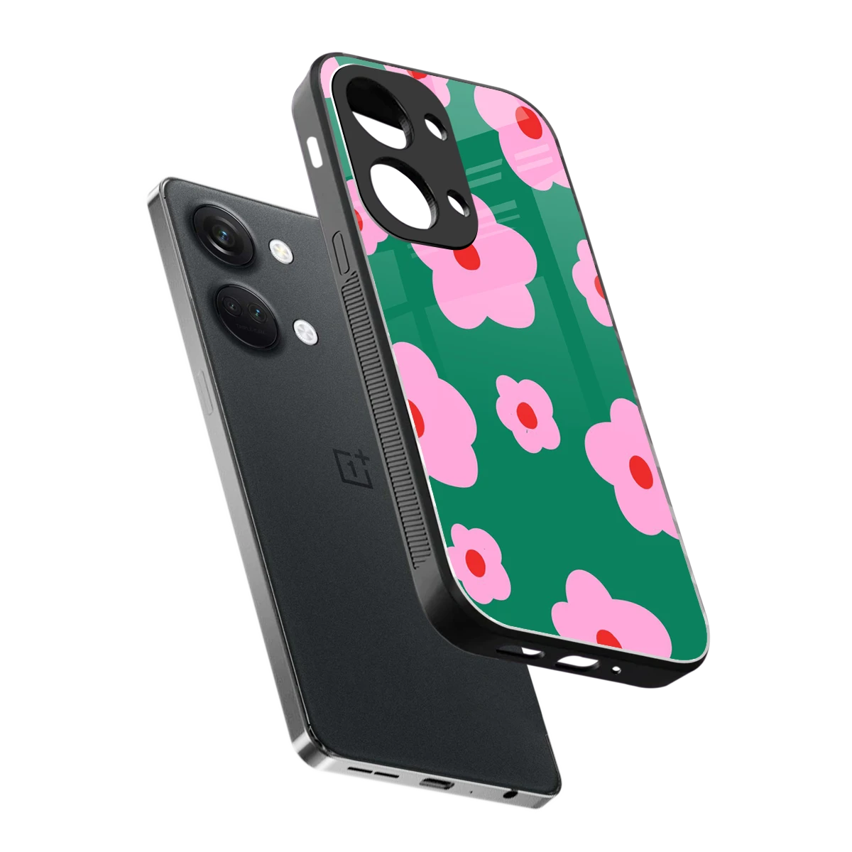 Pink Petal Parade sleek oneplus nord 3 cover with tempered glass back and TPU edges