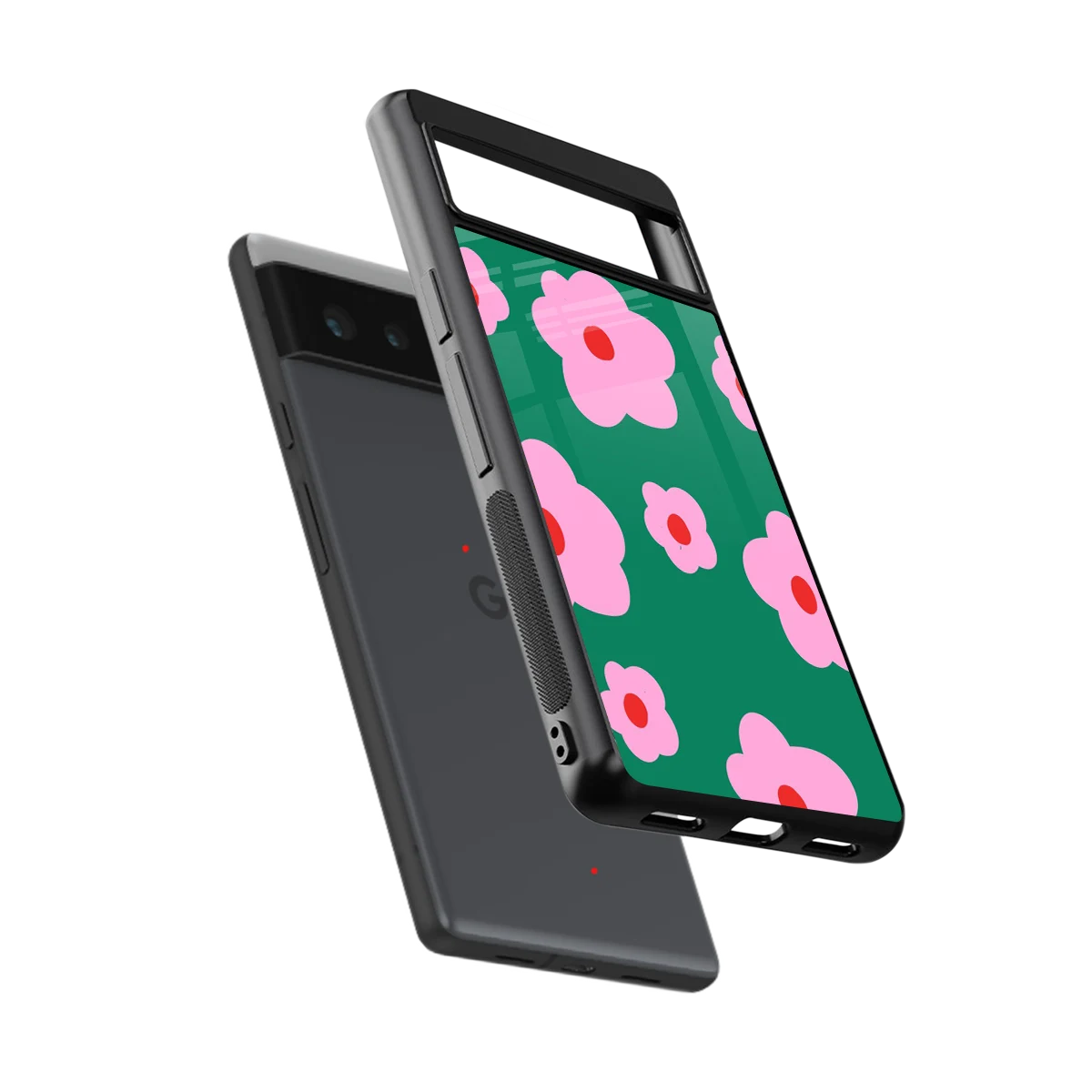 Pink Petal Parade sleek google pixel 6 cover with tempered glass back and TPU edges