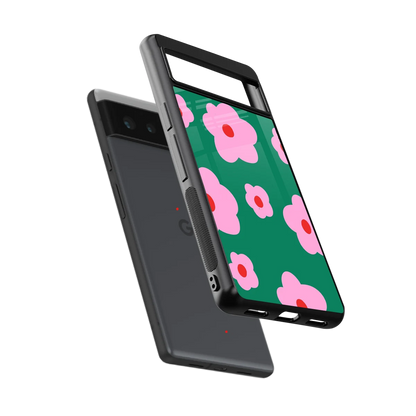 Pink Petal Parade sleek google pixel 6a cover with tempered glass back and TPU edges