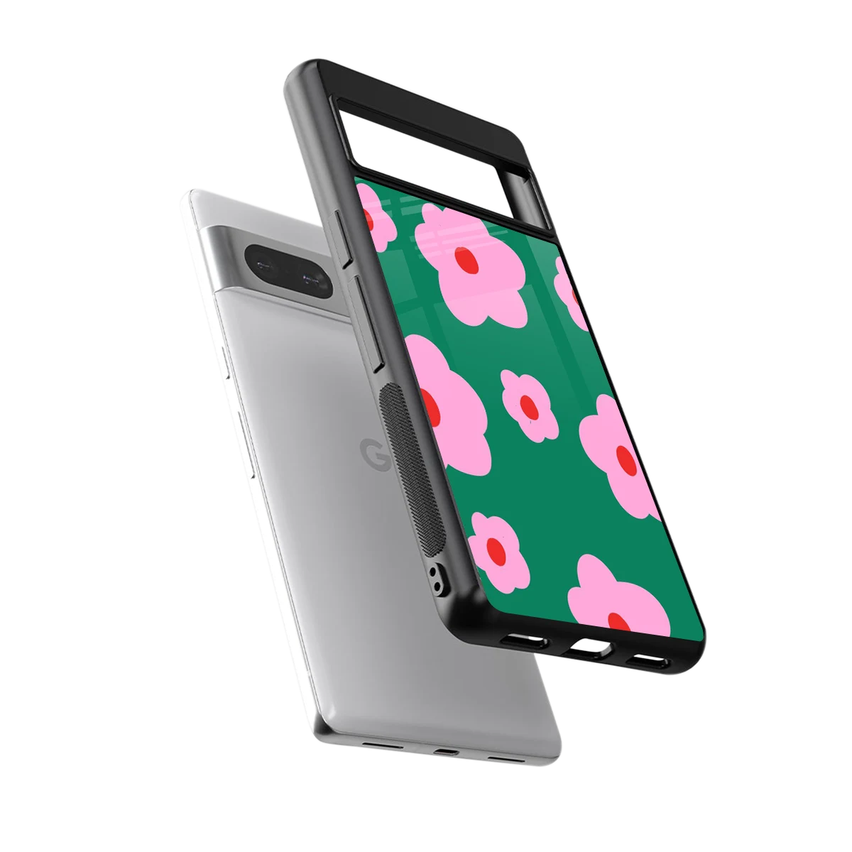 Pink Petal Parade sleek google pixel 7a cover with tempered glass back and TPU edges